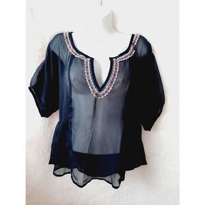 Hollister blue sheer embroidered medium blouse